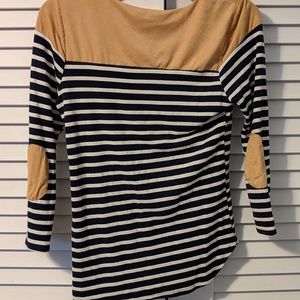 Navy and Beige Striped Patch Top 🍁